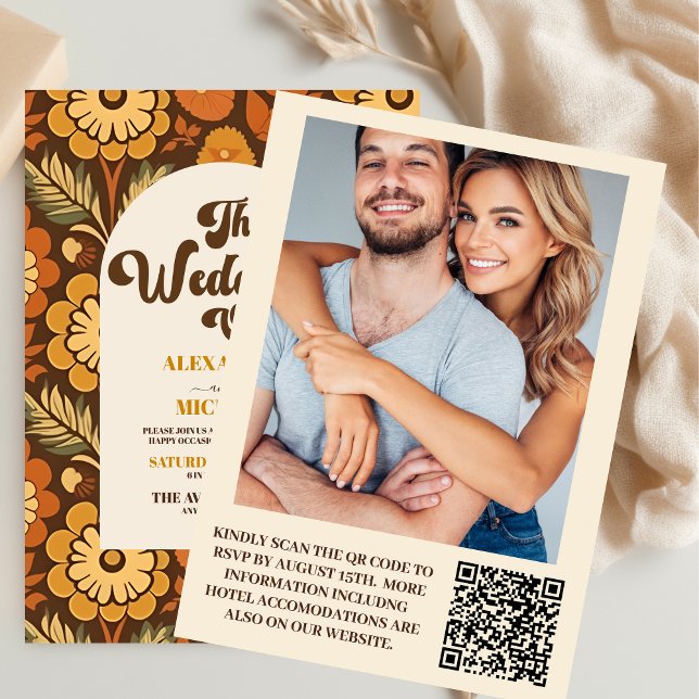 Convite Código QR Casamento Ocidental Étnico Marrom Tribal (Criador carregado)