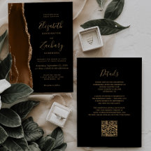 Código QR Casamento Preto Ágata Dourado Marrom Moc