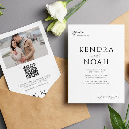 Convite Código QR: casamento preto e branco moderno FOTO