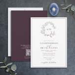 Convite Código QR Casamento Púrpura Folha Púrpura Folha Mo<br><div class="desc">Estamos adorando este convite de casamento roxo de ameixa moderno! Simples, elegante e tão bonito, ele apresenta uma coroa desenhada à mão rodeando um monograma moderno de casamento. É personalizado em tipografia elegante, e acentuado com caligrafia manuscrita. Por último, é cortado num quadro delicado. Economize o custo no papel de...</div>