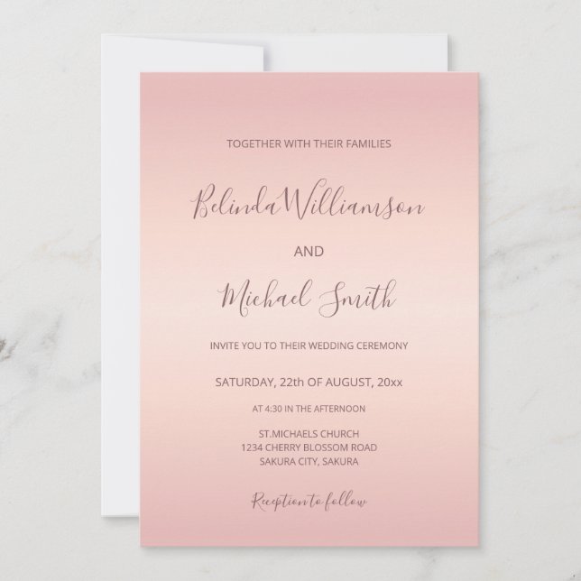 Convite Código QR | Casamento Simples Elegante Dusty Pink (Frente)