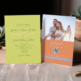 Convite Código QR Casamento Verde Citrino