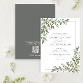 Convite Código QR Casamento Verde Eucalyptus Sage Botânico