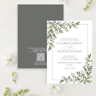 Convite Código QR Casamento Verde Eucalyptus Sage Botânico