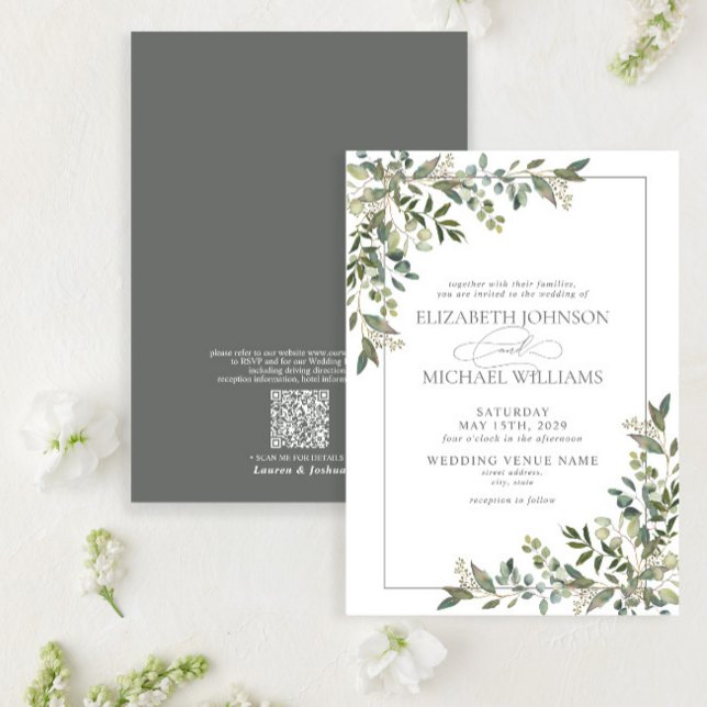 Convite Código QR Casamento Verde Eucalyptus Sage Botânico (Criador carregado)