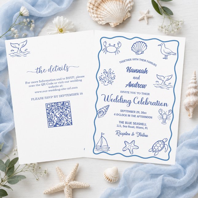Convite Código QR Casamento Vida Marinha Caprichoso Tudo e (Criador carregado)