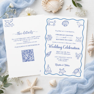 Convite Código QR Casamento Vida Marinha Caprichoso Tudo e