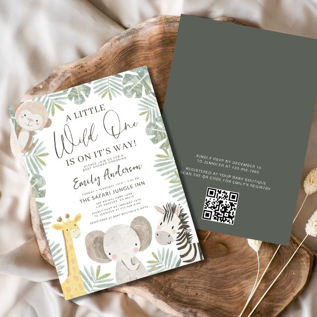 Convite Código QR Chá de fraldas Selvagem de Animais Safar (Criador carregado)