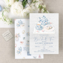 Código QR Chá de Noiva Francês Vintage Chinoiserie