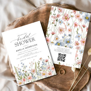 Convite Código QR Chá de panela do Jardim de Flores Selvag
