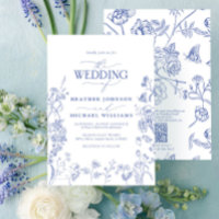 Código QR Chinoiserie French Blue Floral Casamento