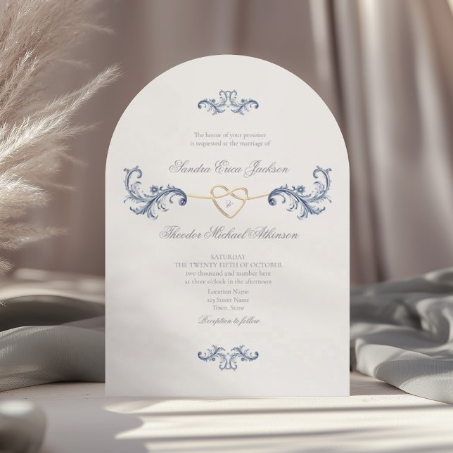 Convite Código QR Clássico Casamento Azul Empoeirado (Criador carregado)