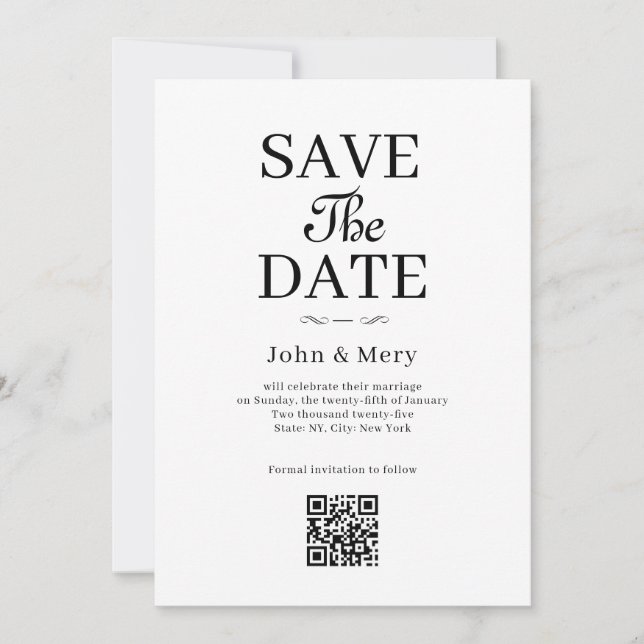 Convite Código QR Clássico Foto Casamento Salvar a Data (Frente)