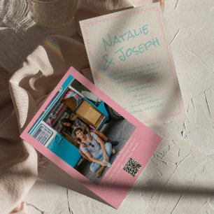 Convite Código QR Colorido Pastel Escrito à Mão Foto Casam