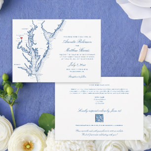 Convite Código QR completo em Washington DC RSVP Blue Wedd