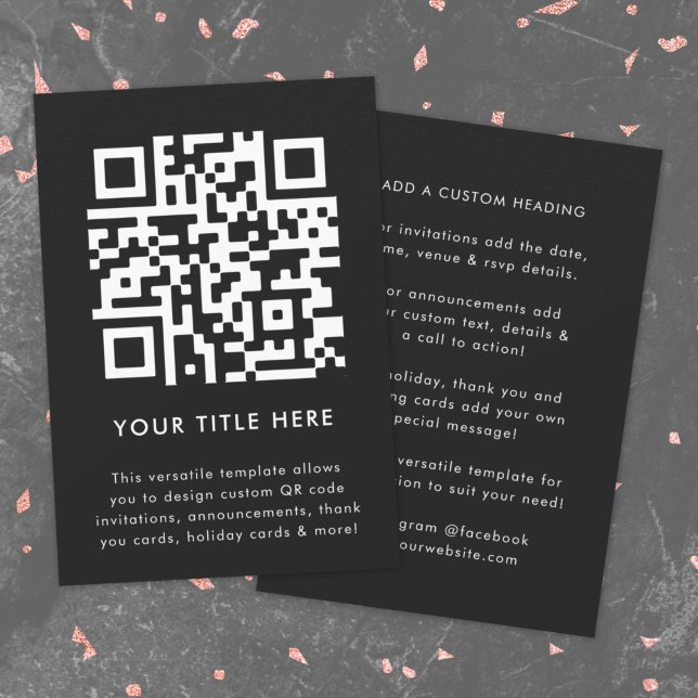 Convite Código QR | Convite Versátil para Digitali (Modern sleek QR code black invitation template by Guava - versatile, stylish, and customizable)