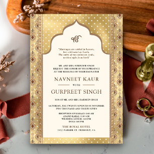 Convite Código QR Cream Gold Anand Karaj Casamento Sikh