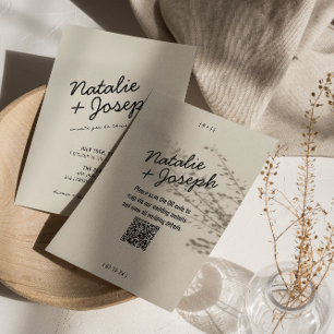 Convite Código QR Creme Negro Moderno Casamento Imporal