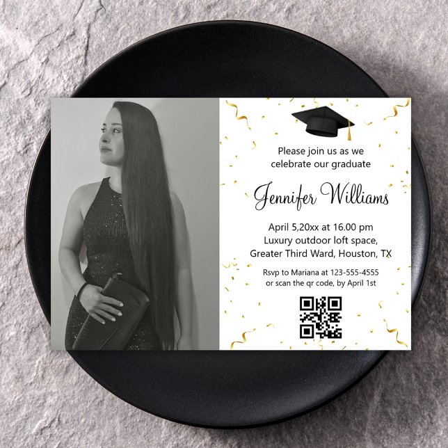 Convite Código QR da Festa de Formatura com Confetes Doura (Criador carregado)