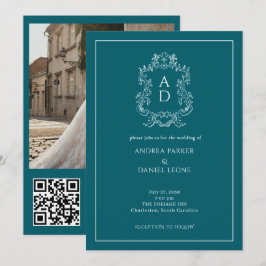 Convite Código QR da Festa de Noivado Elegante Conto Azul 