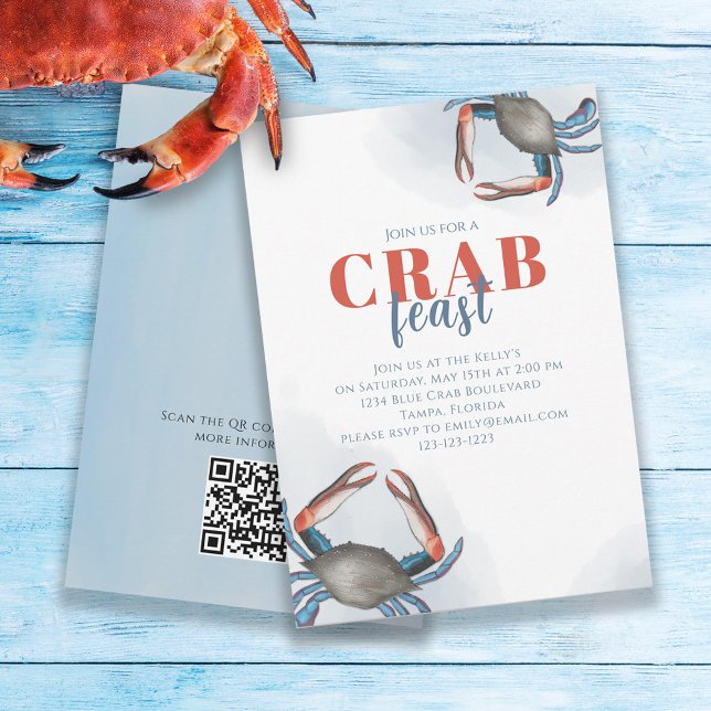 Convite Código QR da Festa Simples de Caranguejo Azul em A (Criador carregado)