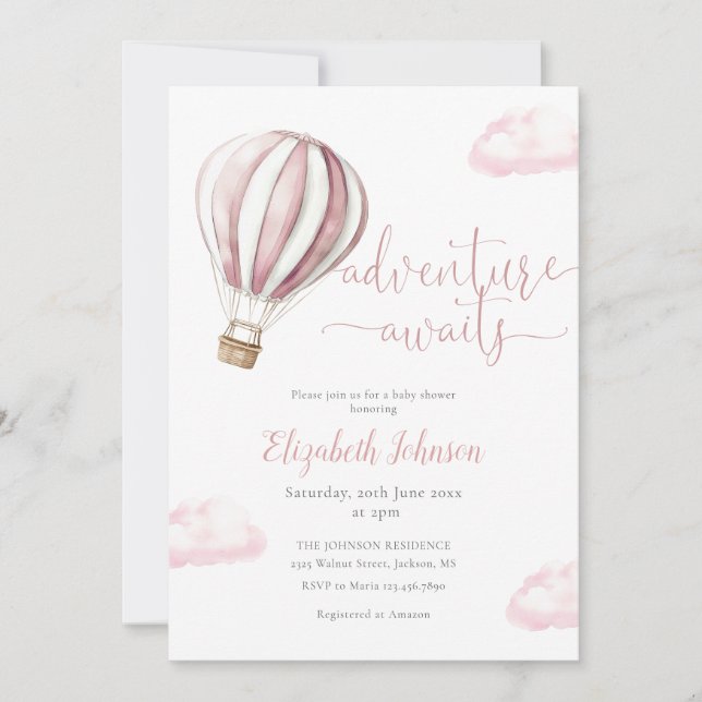 Convite Código QR da Menina do Balão Rosa Foto Chá de Bebê (Frente)