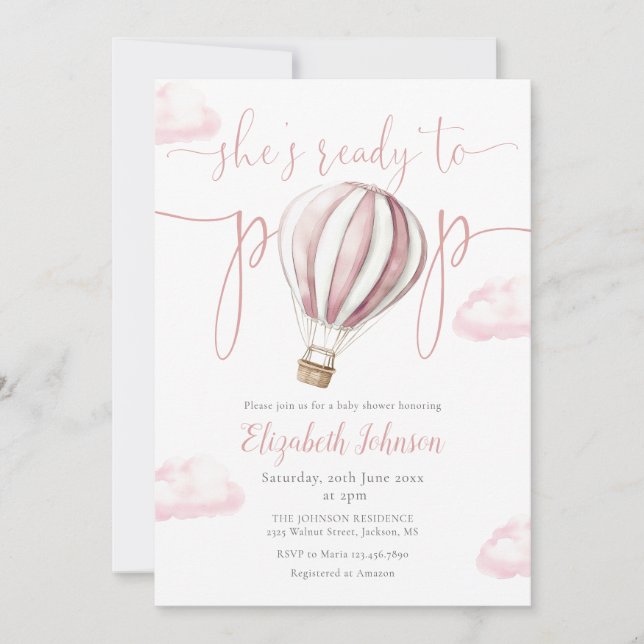 Convite Código QR da Menina do Balão Rosa para Chá de Bebê (Frente)