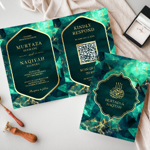 Convite Código QR da Pedra Preciosa Ouro Verde Esmeralda C