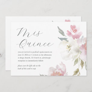 Convite Código QR da Quinceañera para 15 Floral bonito