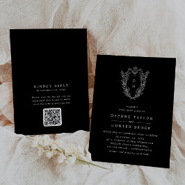 Convite Código QR DAPHNE Casamento Simples Preto Preto Esc