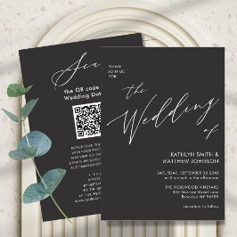 Convite Código QR das Cinzas de carvão em um casamento mod