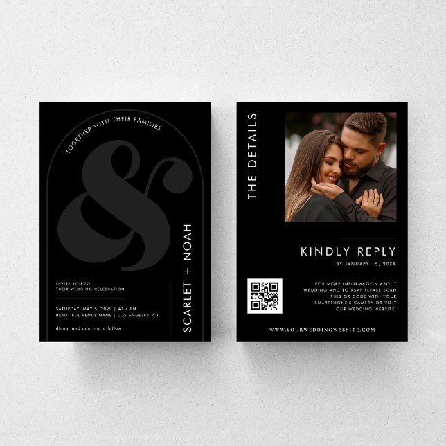 Convite Código QR de Ampersand e Foto Tudo em Um Casamento (Criador carregado)