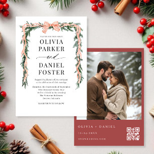 Convite Código QR de Aquarela Foto Laço Verde de Natal