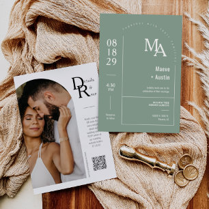 Convite Código QR de Arch Mínimo de Arco Boho Verde Sage S