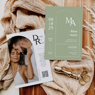 Convite Código QR de Arch Mínimo Moderno Verde Dusty Simpl