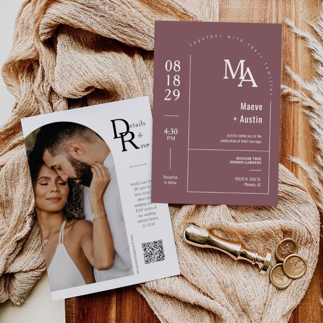 Convite Código QR de Arch Mínimo Simples Roxo Roxo (Criador carregado)