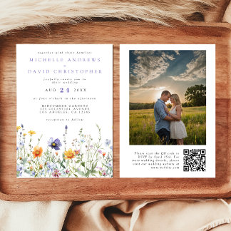 Convite Código QR de Campo de Flor Silvestre Casamento Fot