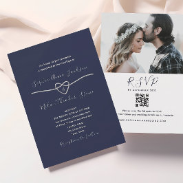 Convite Código QR de Casamento Azul de Casamento Marinho M