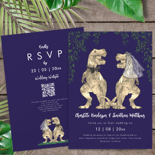 Convite Código QR de casamento azul marinho com tema de di