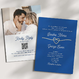 Convite Código QR de Casamento Azul Real