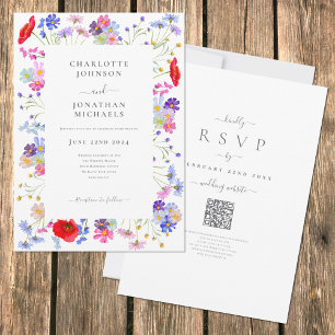 Convite Código QR de Casamento Boho Chic de Flores Silvest
