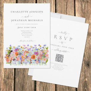 Convite Código QR de Casamento Boho de Flor Silvestre Colo