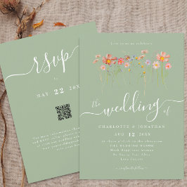 Convite Código QR de casamento Boho Flor Silvestre Outono