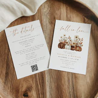 Convite Código QR de Casamento Boho Floral Fall Tudo em Um