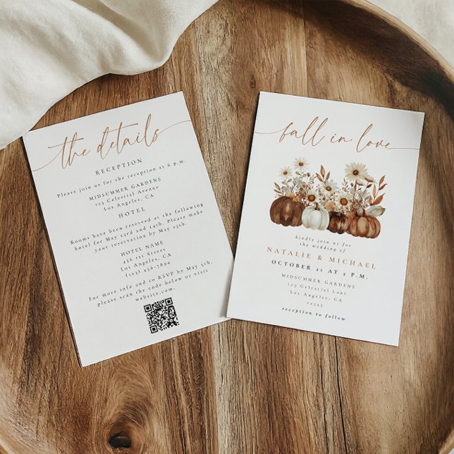 Convite Código QR de Casamento Boho Floral Fall Tudo em Um (Criador carregado)