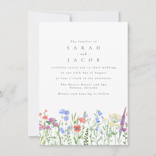 Convite Código QR de Casamento Boho Jardim de Flores Silve (Frente)