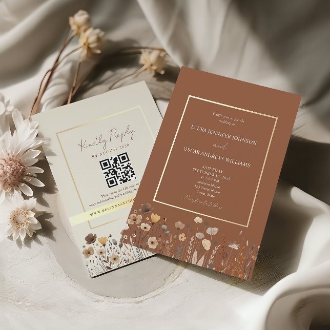 Convite Código QR de Casamento Boho Terracotta (Criador carregado)