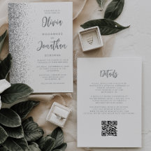 Código QR de Casamento Branco com Brilho Prateado 