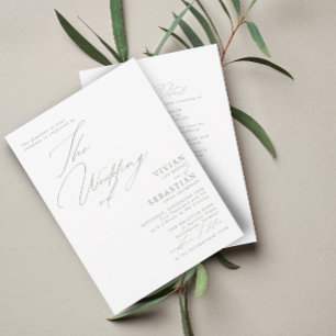 Convite Código QR de Casamento Branco de Sage Verde Modern