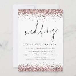 Convite Código QR de casamento brilhante em rosa dourado n